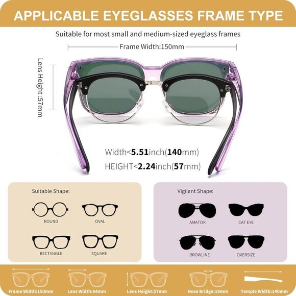 Oversized Polarized Sunglasses Fit Over Glasses UV400 Women Stylish Fashion - Picture 5 of 8